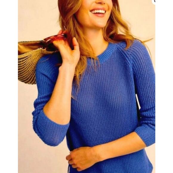 J. McLaughlin Long Sleeve Linen Blend Pullover Sweater Womens Large Blue Coastal - Picture 2 of 10